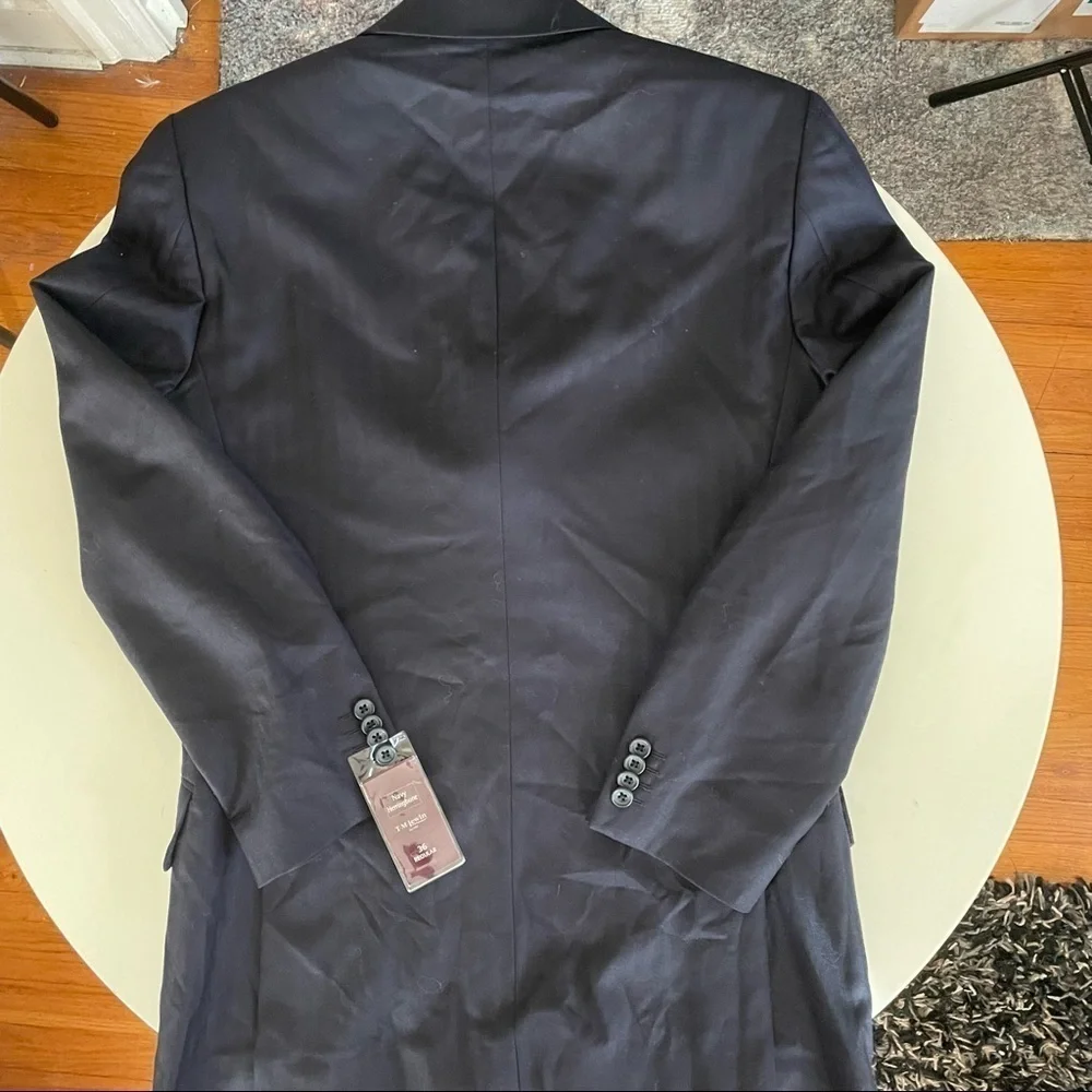 T.M. Lewin Navy Herringbone Wool Suit Navy 2 Piece 36R Waist 30 New
